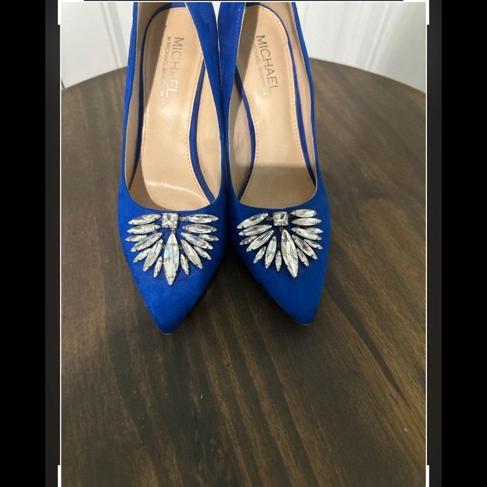 Cobalt Blue Pointed-Toe, Crystal Embellished Heels, Size 10 - Picture 3 of 10